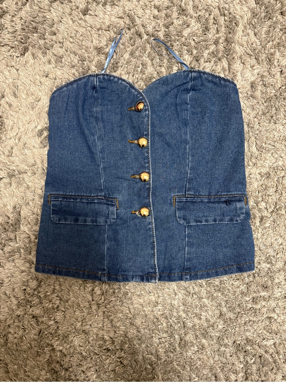 Sincerely Jules Blue Denim Bustier Top with Gold Buttons